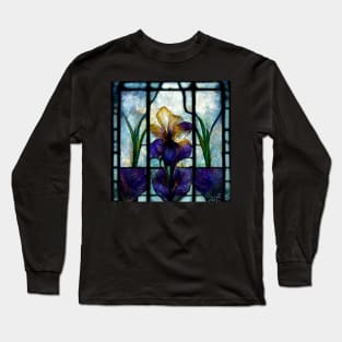 Stained Glass Iris Floral Flower Long Sleeve T-Shirt